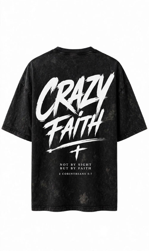 CRAZY FAITH Oversized Tee – Vintage Black Acid Wash